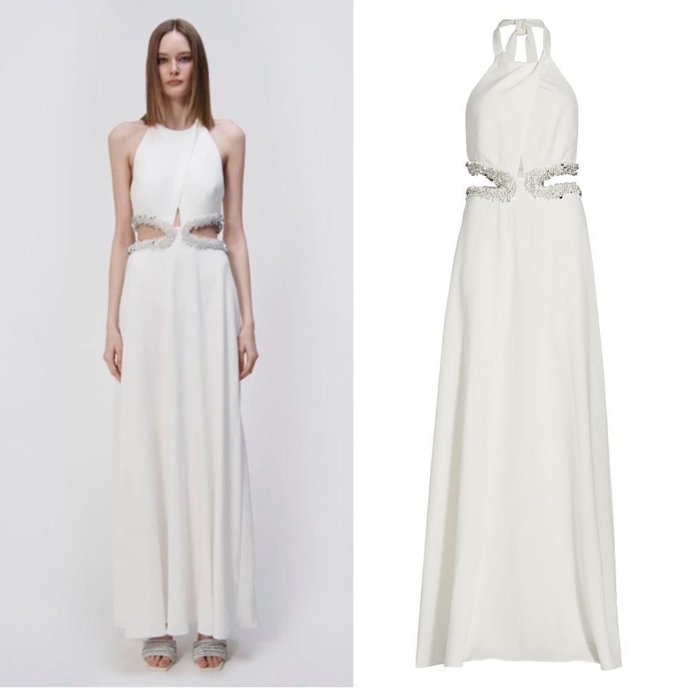JONATHAN SIMKHAI Sandi Embellished Cut-Out Halter Gown Size 12